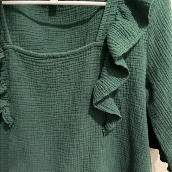 Evereve Francine Ruffle Gauze Square Neck Top Emerald Green Size Large - Picture 3 of 4